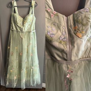 Tea Length Floral Embroidered Tulle Dress